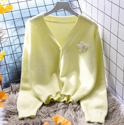 Yellow Small Fresh Short Sweater Coat Knitted Cardigan YM2386