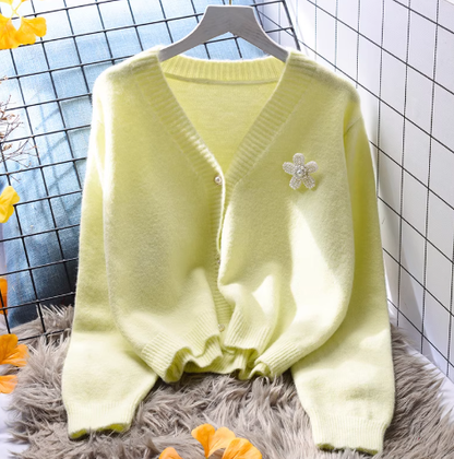 Yellow Small Fresh Short Sweater Coat Knitted Cardigan YM2386