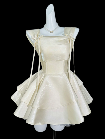 Blue Satin A Line Short Birthday Dress Vacation Dress YM2456