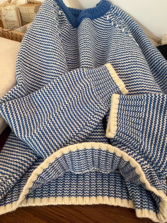 Simple And Fashionable Blue Striped Sweater For Women YM1851