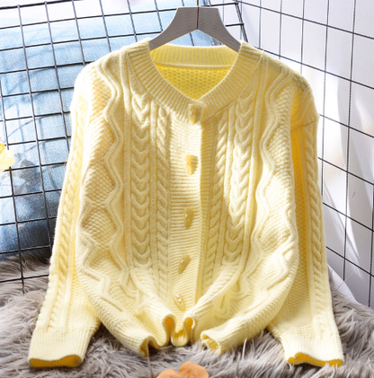 Cute Yellow Short Sweater Jacket Women's Soft Knitted Cardigan YM2358