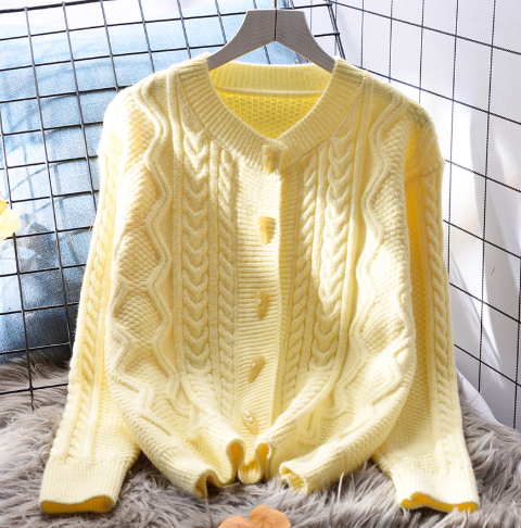 Cute Yellow Short Sweater Jacket Women's Soft Knitted Cardigan YM2358