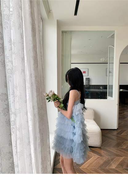 Sweet Ombre Blue Tulle Layered Short Party Dress Prom Dress YM2015