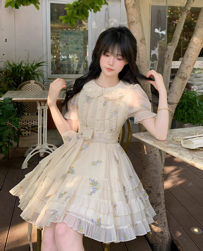Cute Sweet Doll Collar Embroidered Tulle Short Birthday Party Dress YM2040