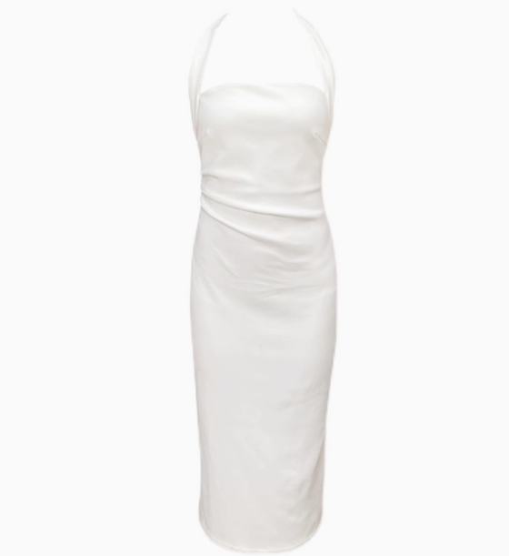 Halter neck long dress new style white hip-wrapped prom dress YM1940