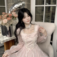 Pink French Square Neck Long Dress Fairy Glossy  Party Dress Prom Dress YM2027