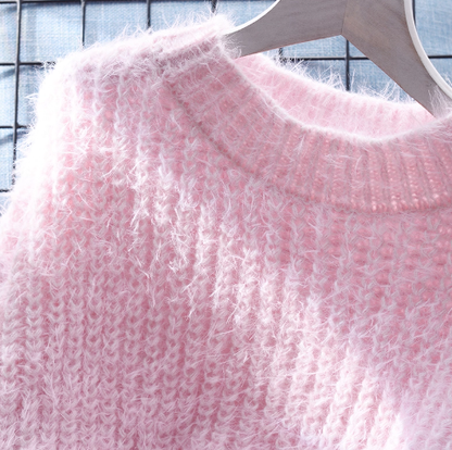 Retro Green Short Pullover Sweater Stylish Round Neck Long Sleeve Knitted Sweater YM2371