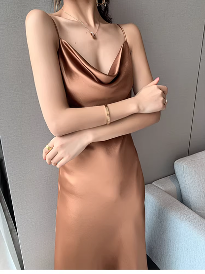 Sexy Spaghetti Straps Satin Long Party Dress Holiday Dress YM2438
