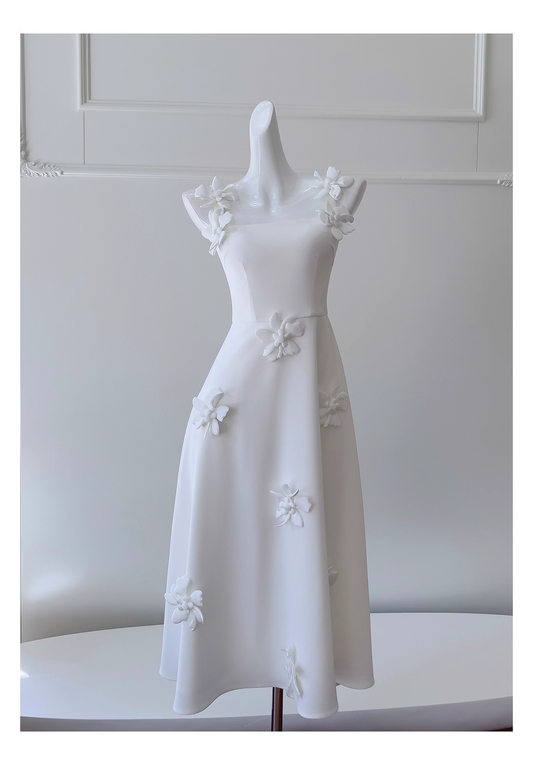 White Suspender Flower Dress Retro Summer Vacation Dress YM2117