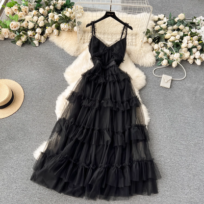 A-line V Neck Tulle Summer Dress  YM1178