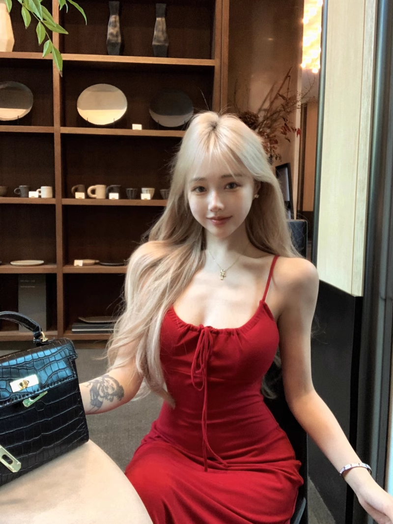 Sexy Straps Red Sheath Long Party Dress Birthday Outfits YM1825