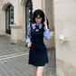 College Style Striped Shirt Fake Short Two Piece Dress Women's New YM2035