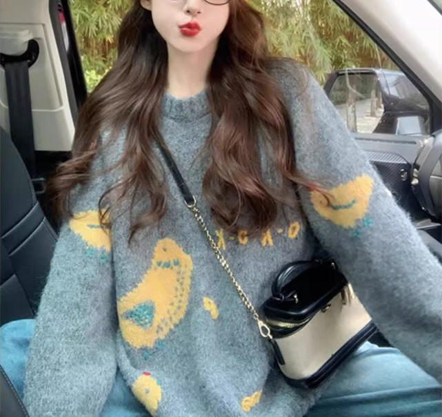 Orange sweater women's new autumn and winter thickened knitted sweater YM1578