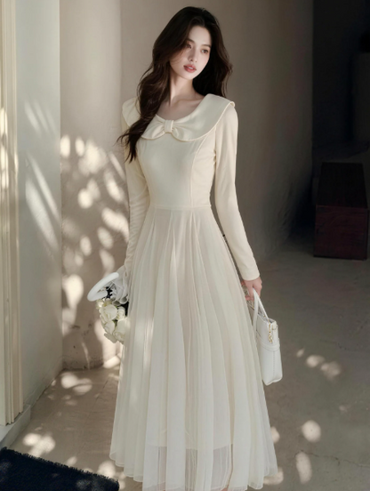 Gentle Ivory Tulle Flowy Jewel A-Line Corset Maxi Women Dress Holiday Dress YM2750