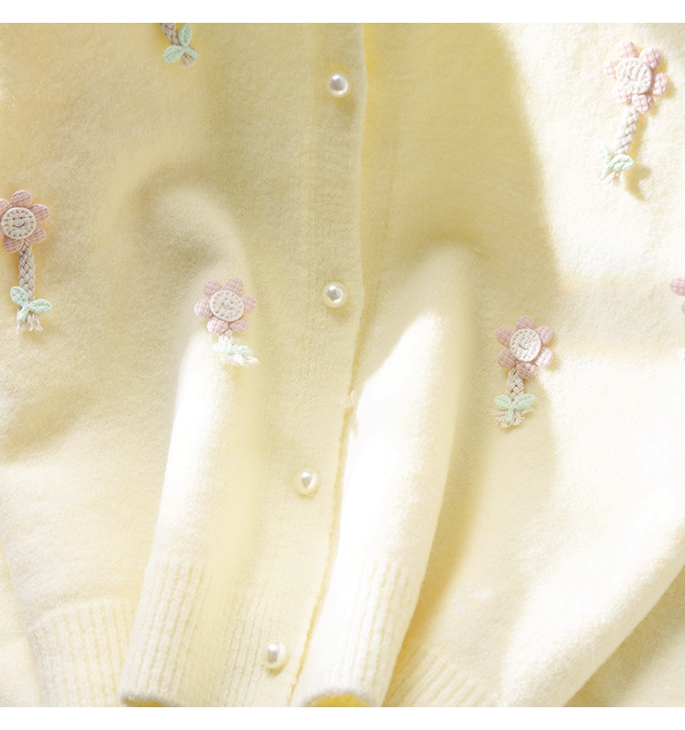 Sweet Short Sweater Jacket New Style Pink Outer Long-Sleeved Knitted Cardigan YM2360