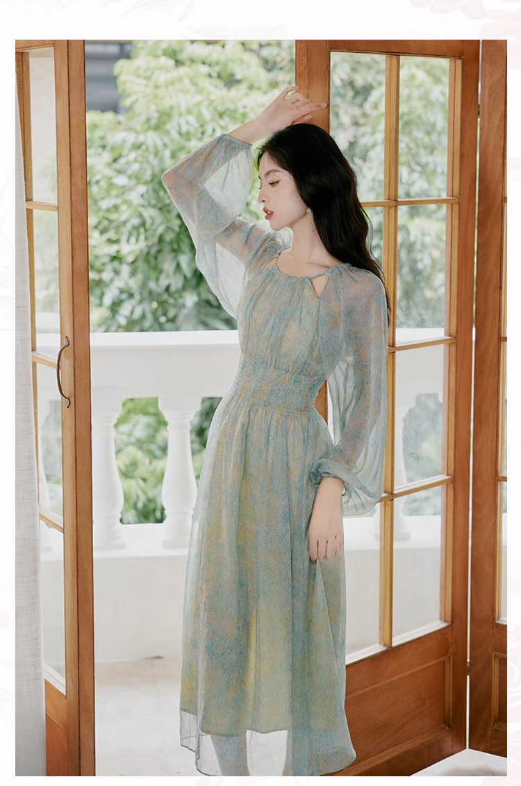 Beautiful Halterneck Chiffon Temperament Floral Dress Fairy Party Dress YM1679