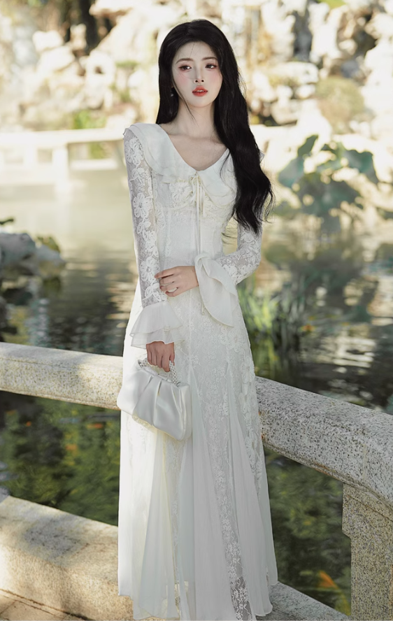 Classy V-Neck Lace Mermaid Party Dress Gentle Birthday Outfits YM1680