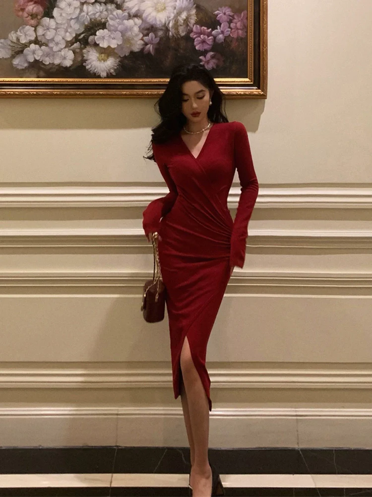 Red Sheath Dress For Women, Party Dress  YM1599