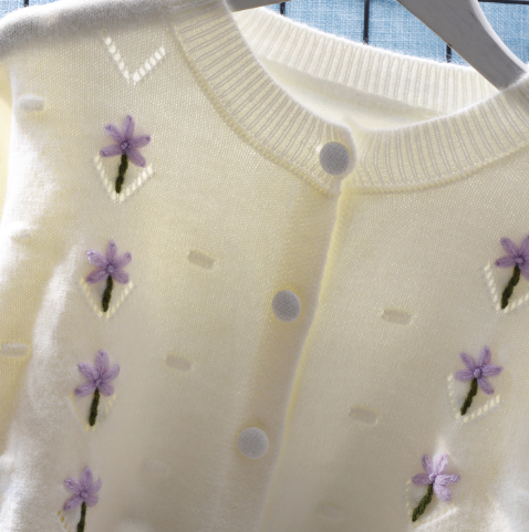 Round Neck Short Gentle Style Hollow Sweater Cardigan Autumn New Embroidered Knitted Jacket YM2350