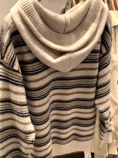 Beautiful striped hooded knit sweater YM1907