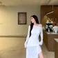 Irregular waisted off-shoulder dress with suspender skirt two-piece set YM1922
