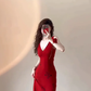 Sexy Red V Neck Long Prom Dress Birthday Dress YM1616
