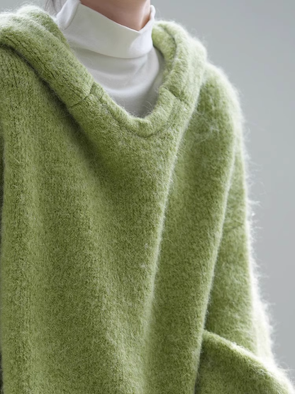 Fruit Green Loose Thickened Hooded Knitted Sweater YM1848
