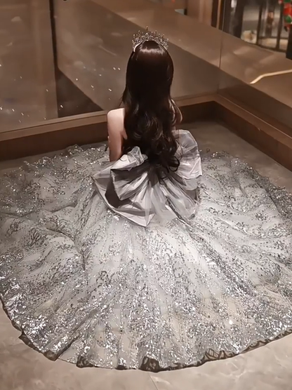 Brilliant Spaghetti Straps Tulle Sequin Lolita Evening Dress Birthday Princess Party Dress YM2146