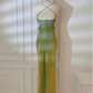 Green Suspender Evening Dress French Style Slim Green Party Dress YM1695