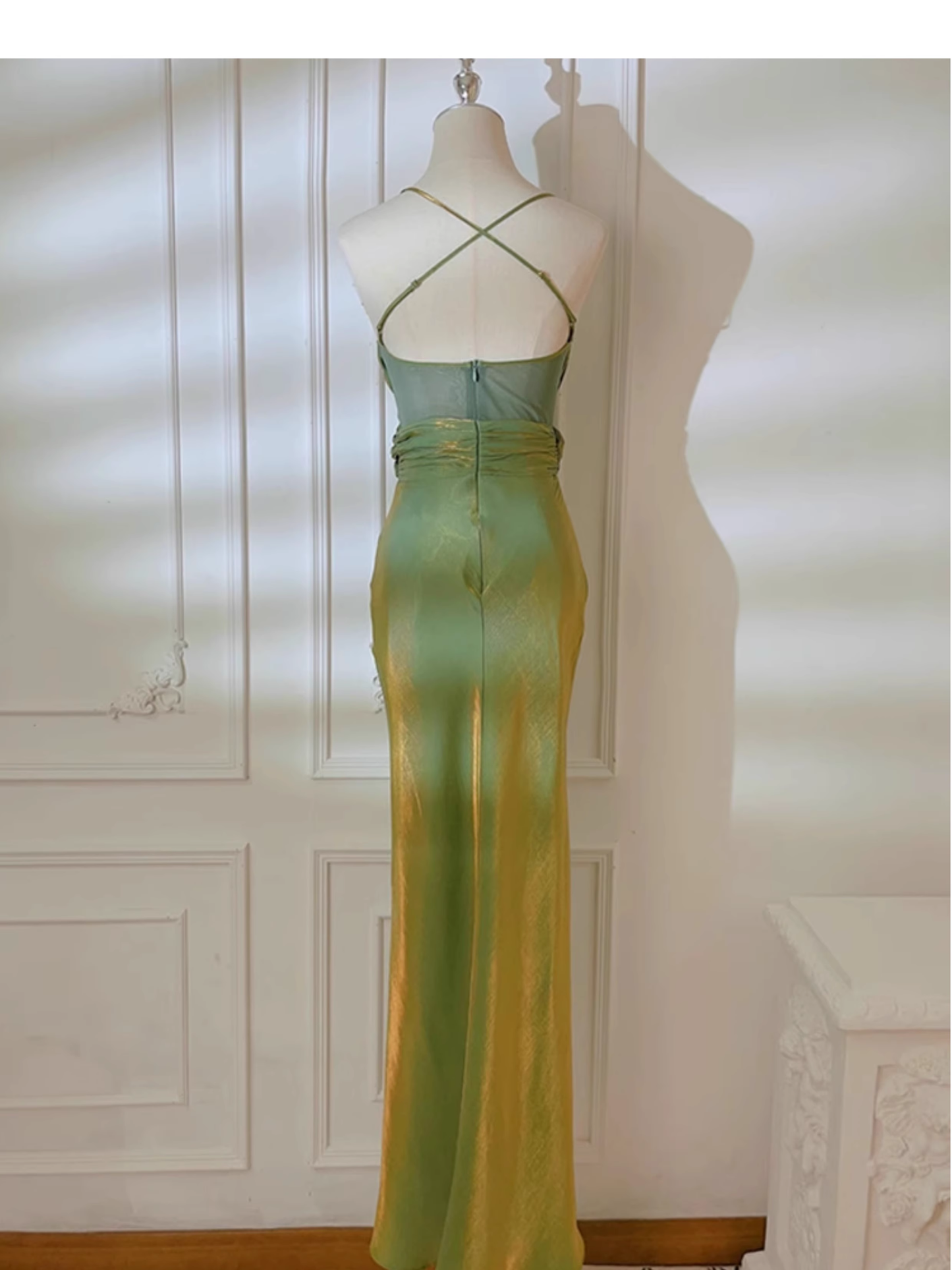 Green Suspender Evening Dress French Style Slim Green Party Dress YM1695