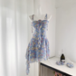 Chiffon Floral Dress New Style Seaside Holiday Irregular Dress Blue Mini Party Dress YM1791