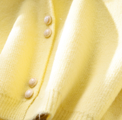 Yellow Round Neck Sweater Jacket Women's Autumn New Short Slim Knitted Cardigan YM2356