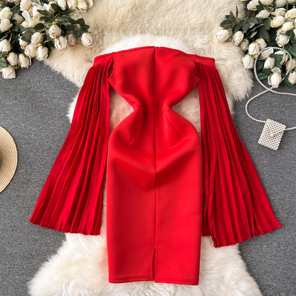 Off The Shoulder Red Holiday Dress  YM810
