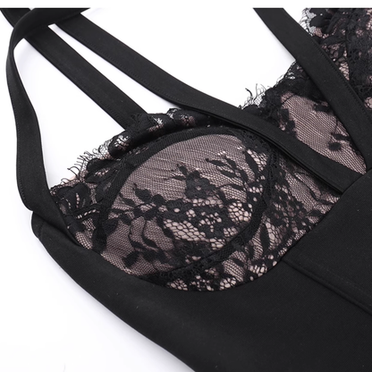 Sexy Black Lace Slit Mini Party Gown,Birthday Outfits YM2020