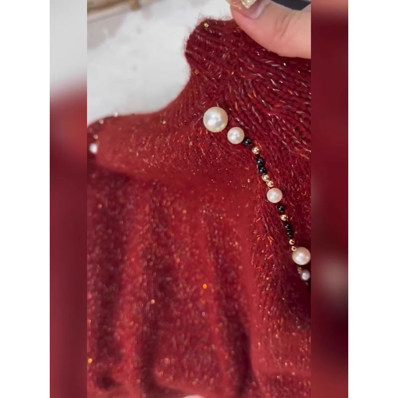 Red pearl sweater new style knitted sweater YM1904