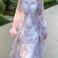 Purple Fairy-Like Ruffle Long-Sleeve Prom Dress Off The Shoulder Party Dress YM2043