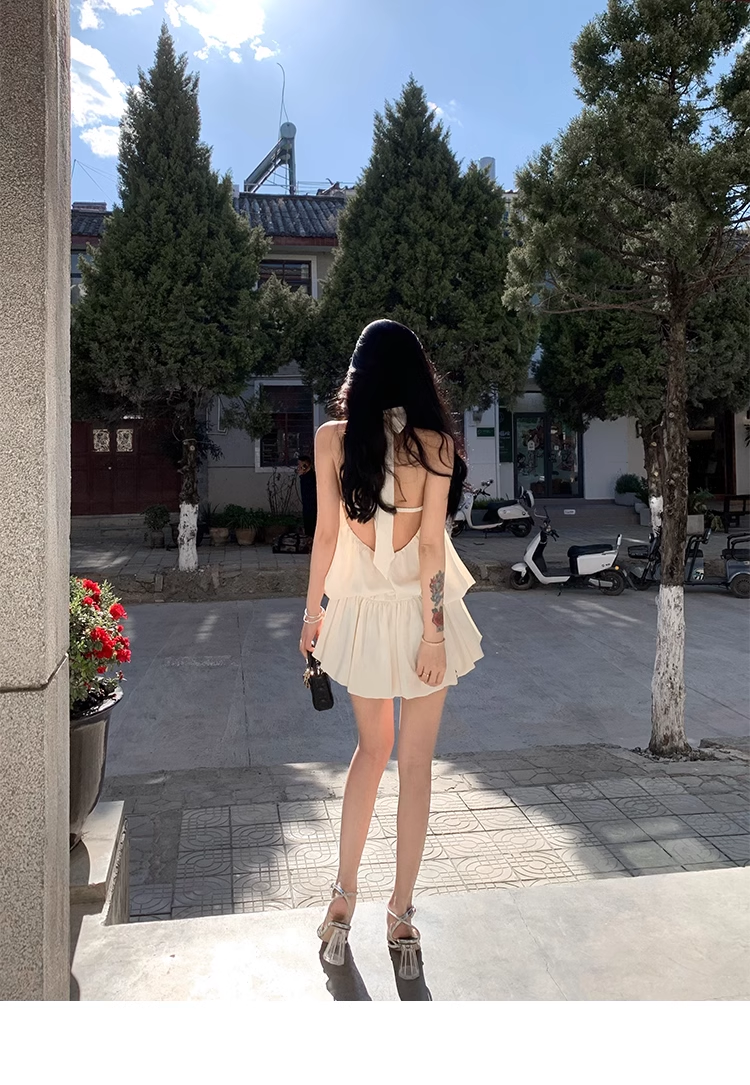 Apricot Halter Backless Short Prom Dress Birthday Outfits YM2013