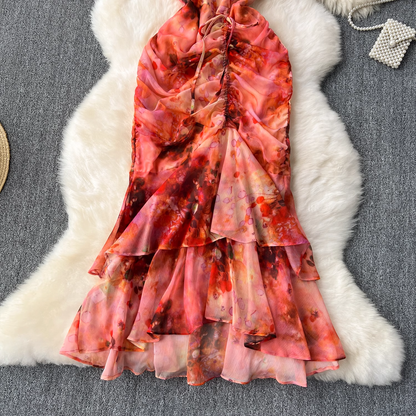 Printed ruffled mermaid dress YM1112