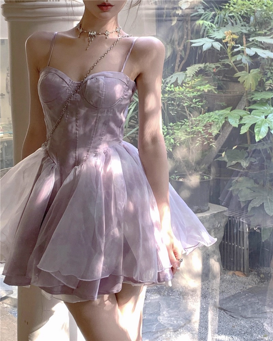 Classy Purple Straps Sweetheart Neck Short Birthday Dress Vacation Dress YM2178