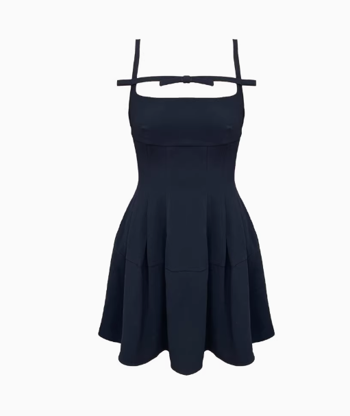 White suspender bow a line mini party dress birthday dress YM1960