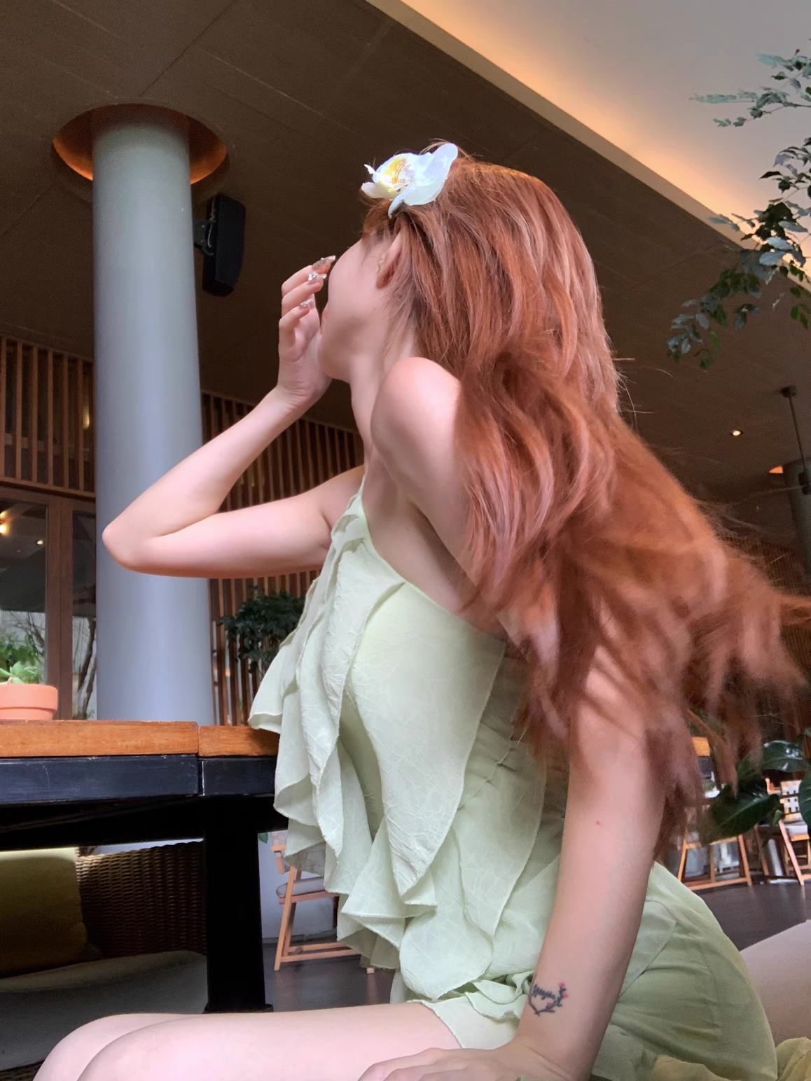 Mint Green Ruffle Chiffon Suspender Dress Summer Halter Neck Tube Vacation Dress YM2332