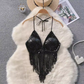 Women's sequined halter top with tassels,YM29