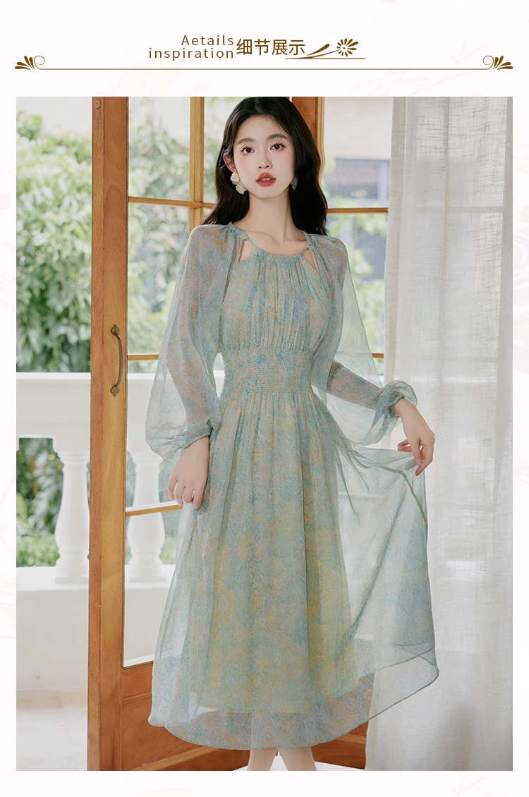 Beautiful Halterneck Chiffon Temperament Floral Dress Fairy Party Dress YM1679