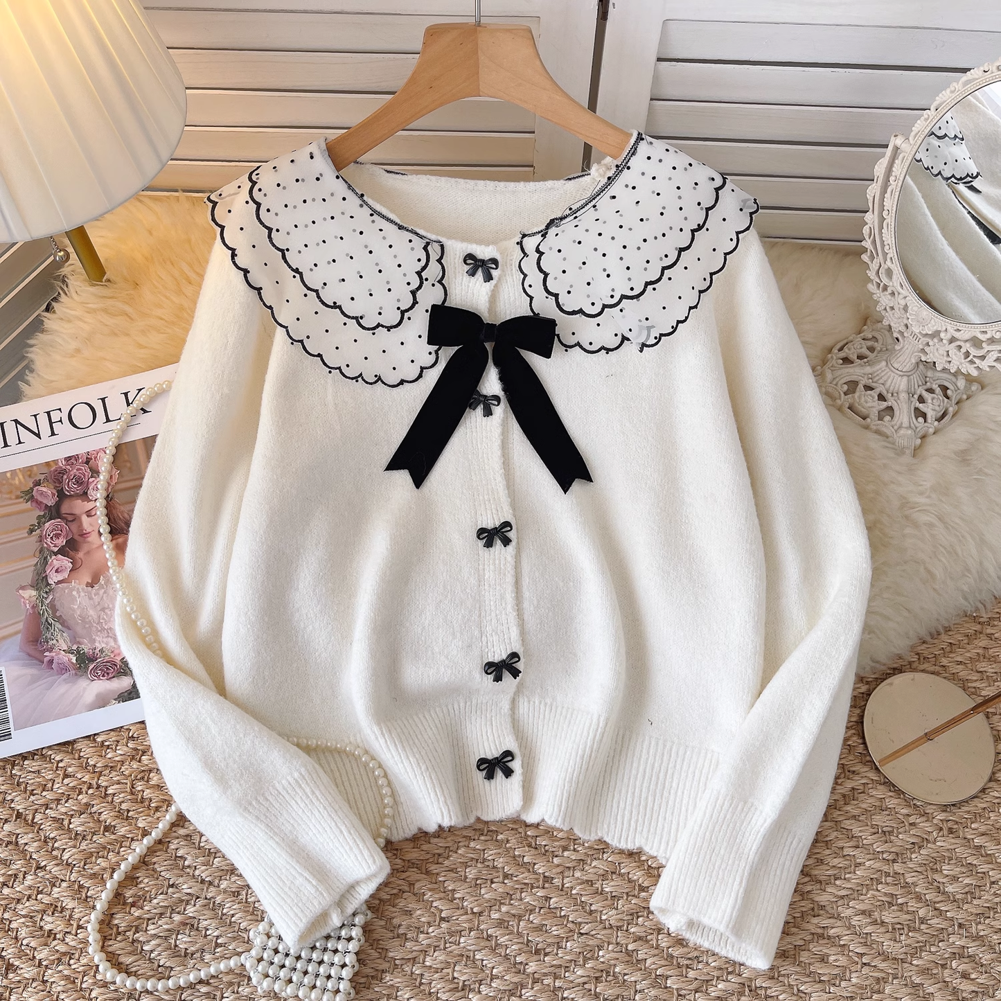 Sweet Cardigan Sweater Doll Collar Lace Butterfly Knitted YM1686