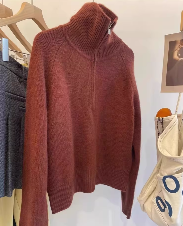 Off White Half-zip Collar Knit Sweater Pullover Turtleneck Sweater YM2420