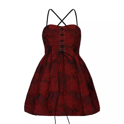 Red A-line Mini Dress   YM1344