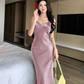 Spagheti straps v neck sheath long birthday party dress YM1969