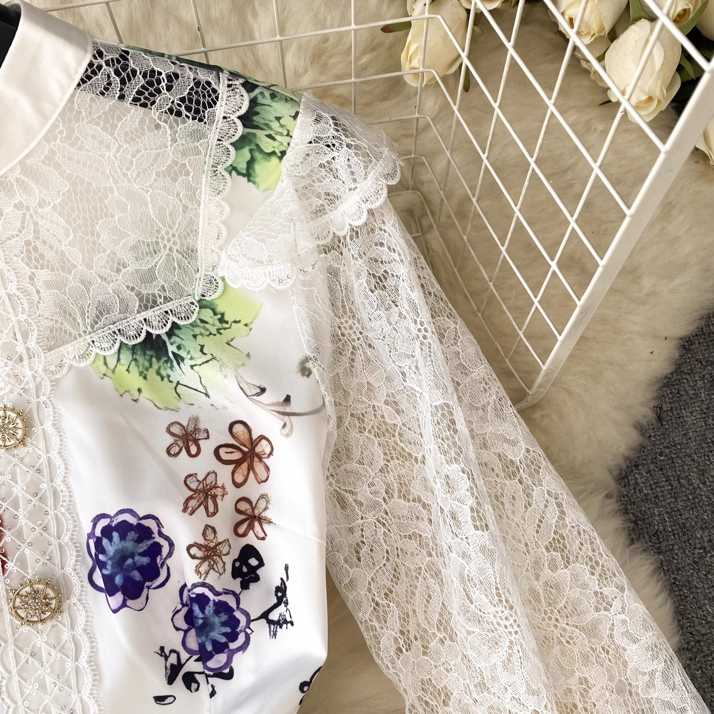 Elegant lace mosaic printed summer dress for women,YM156