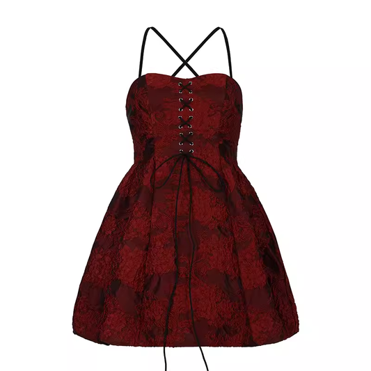 Red A-line Mini Dress   YM1344