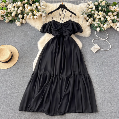 Women's summer strapless pleated dress with straps YM352